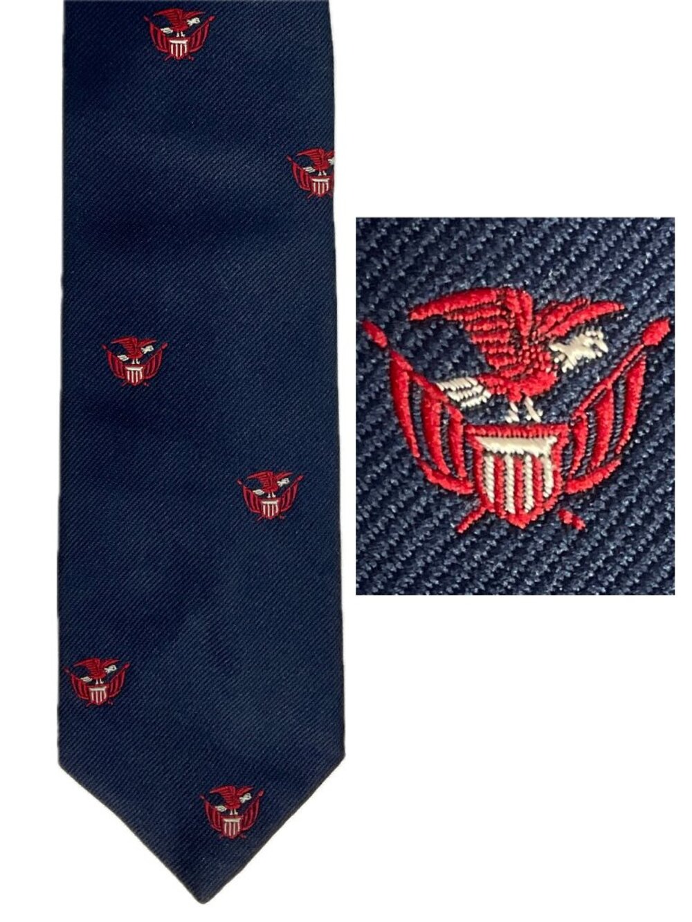 Razor Mens Navy Blue Tie with Patriotic Eagle USA Embroidered Pattern